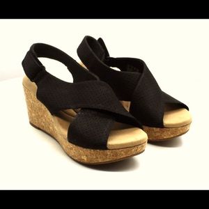 Clarks collection black chunky wedge heel